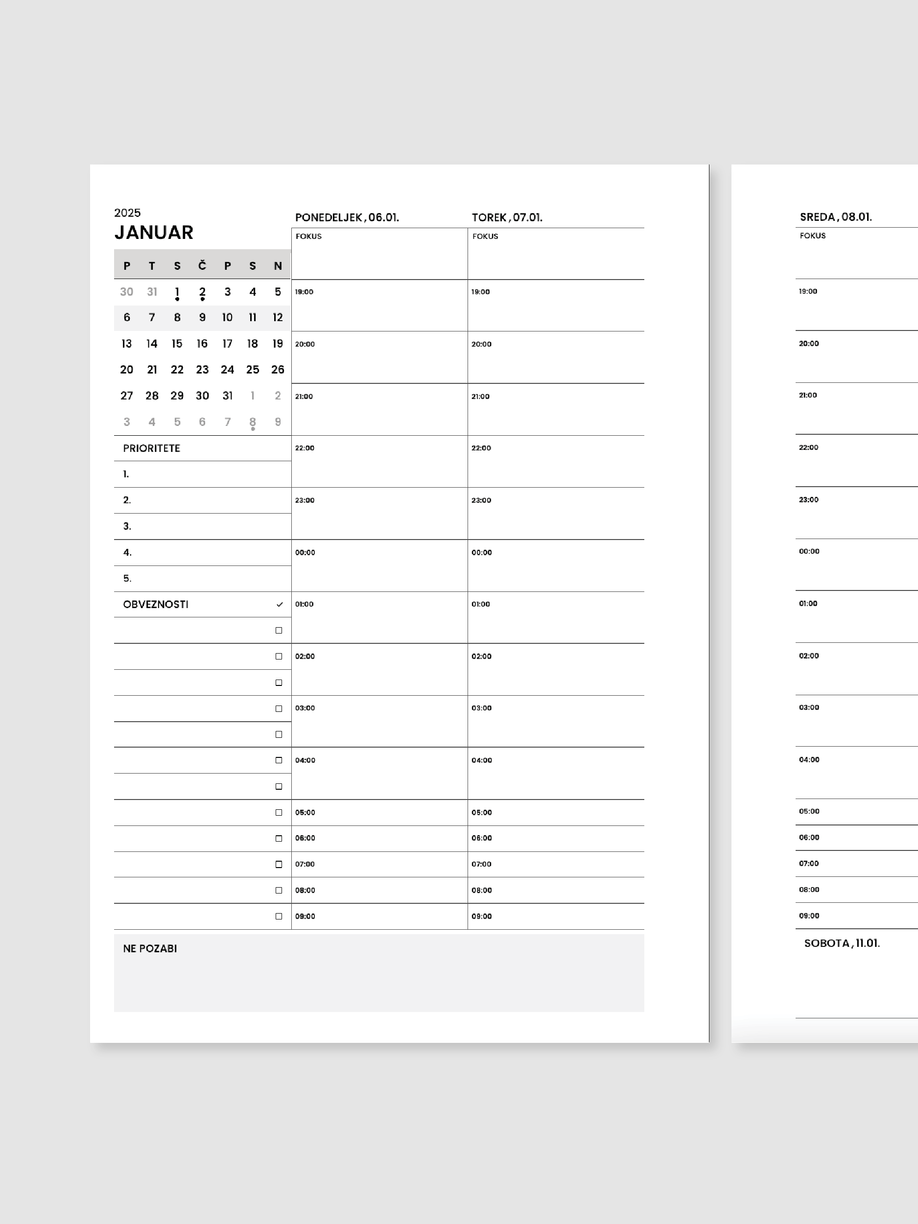 Tedenski razpored U2-1 | A5 inserti