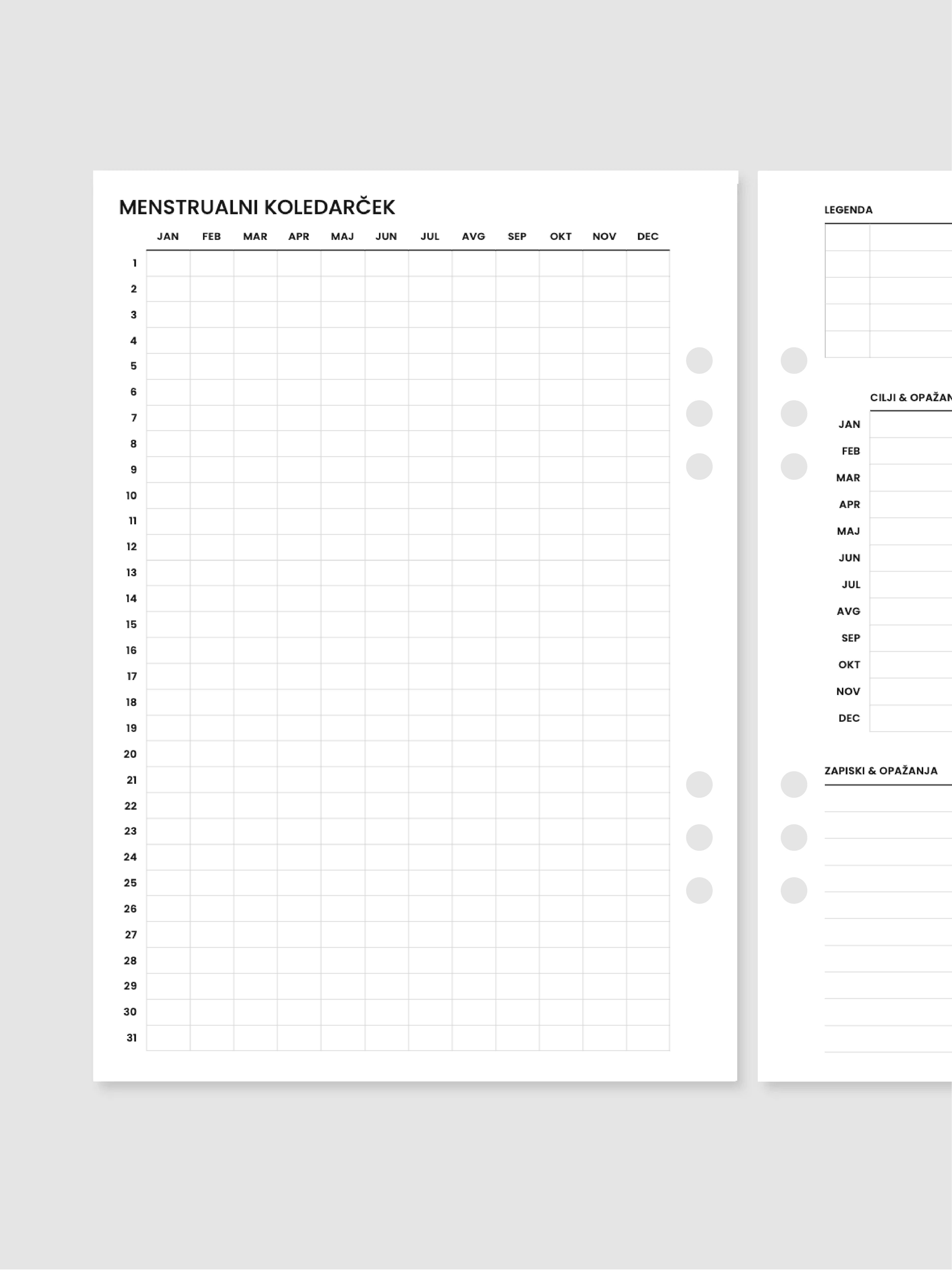 Menstrualni koledarček | A5 inserti