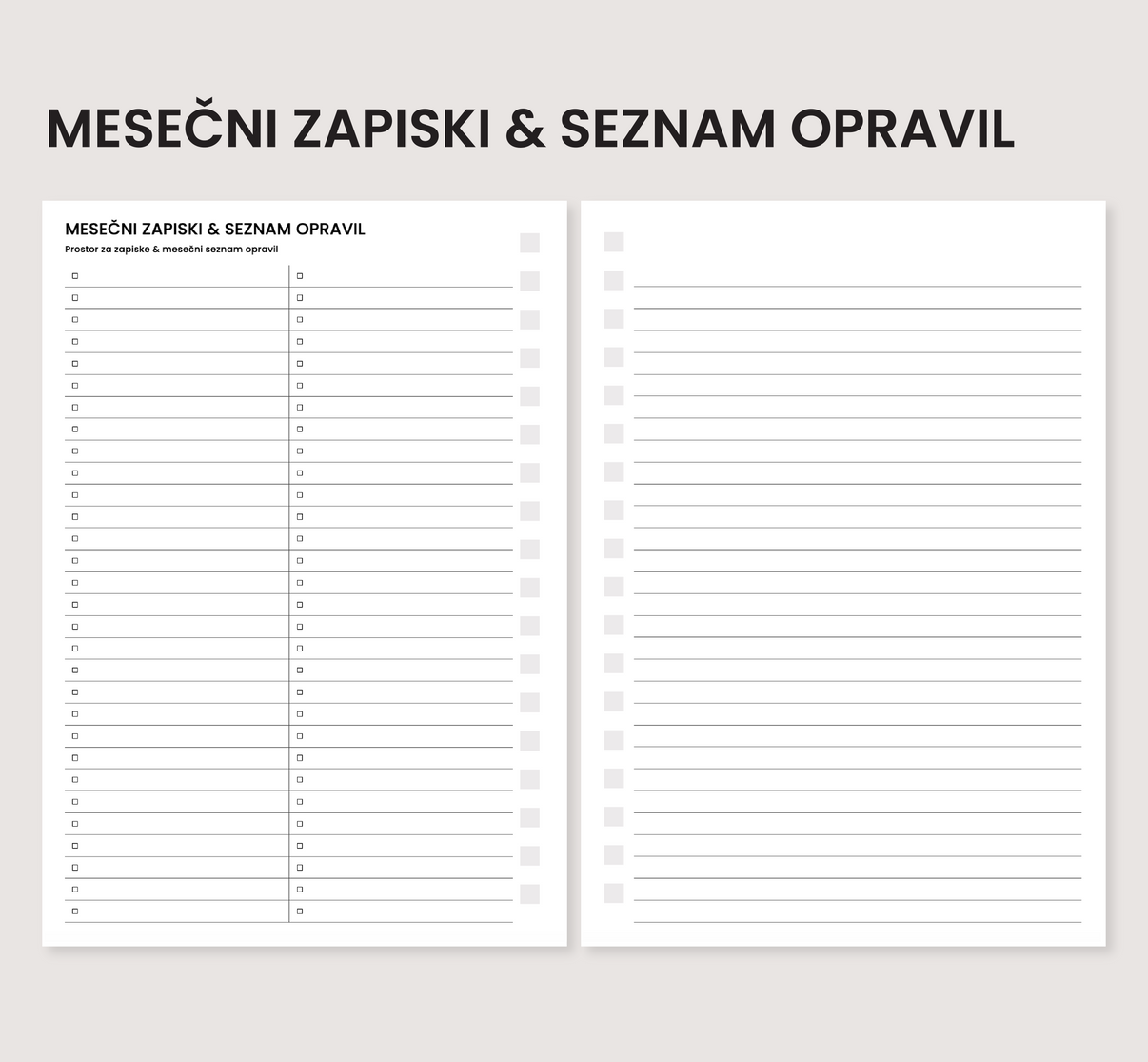Mesečni seznam opravil & zapiski