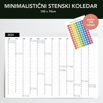 Minimalistični stenski koledar 2024 | 100 x 70cm