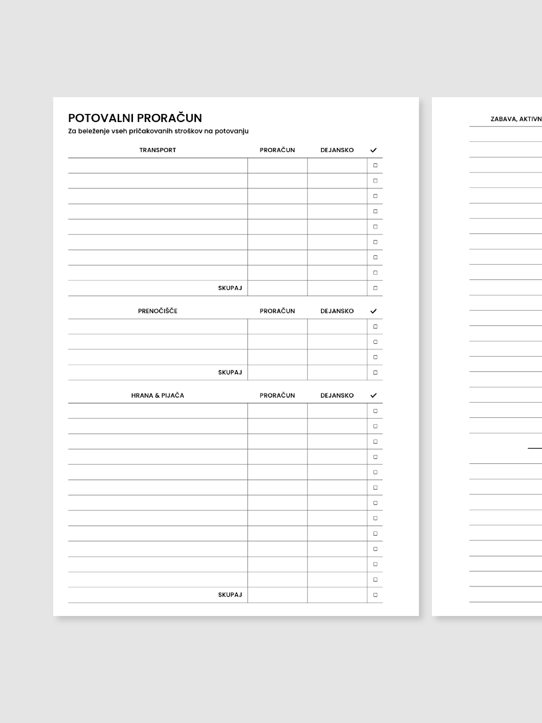 Potovalni proračun | A5 inserti