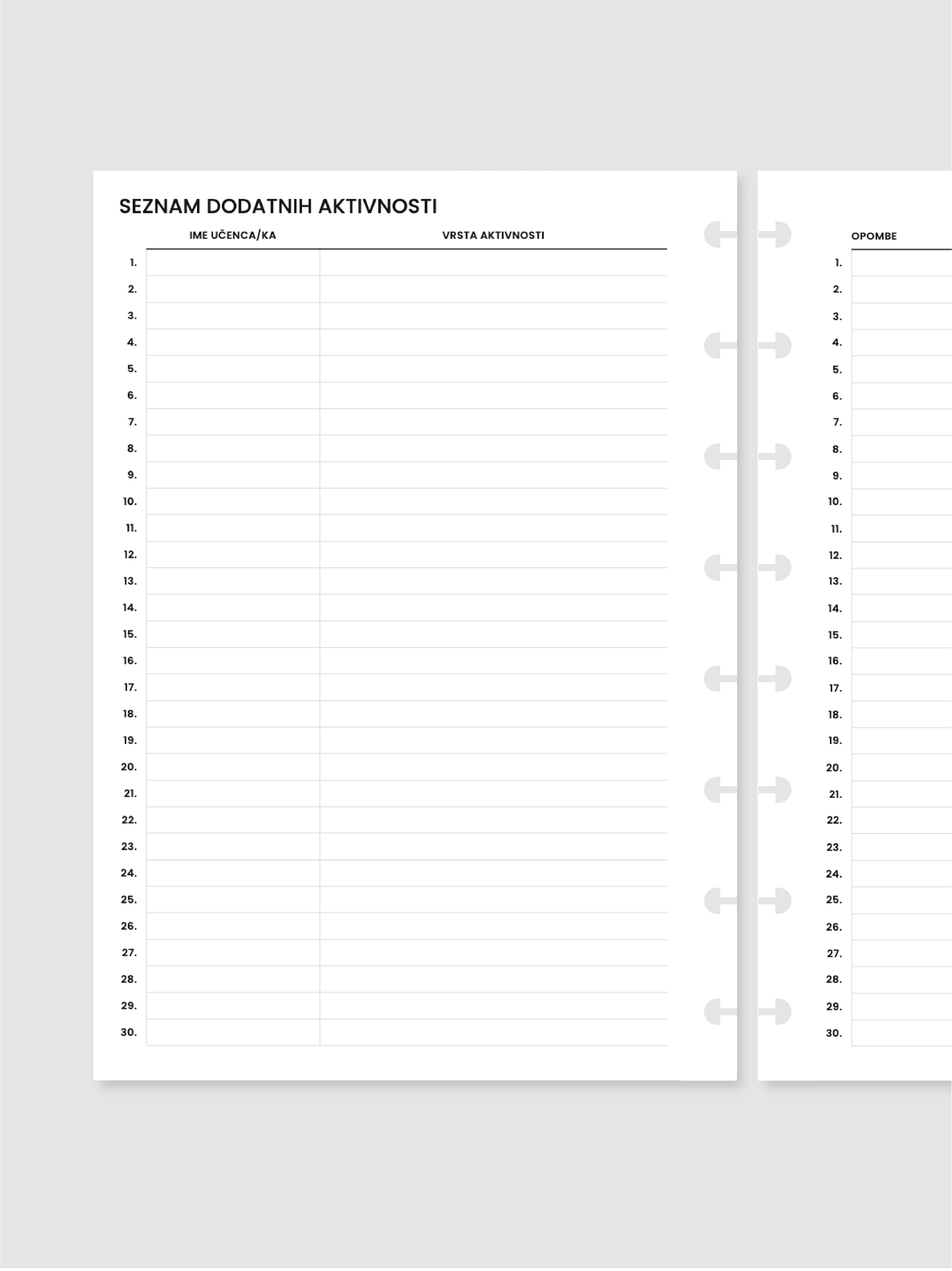 Seznam dodatnih aktivnosti | diskovni