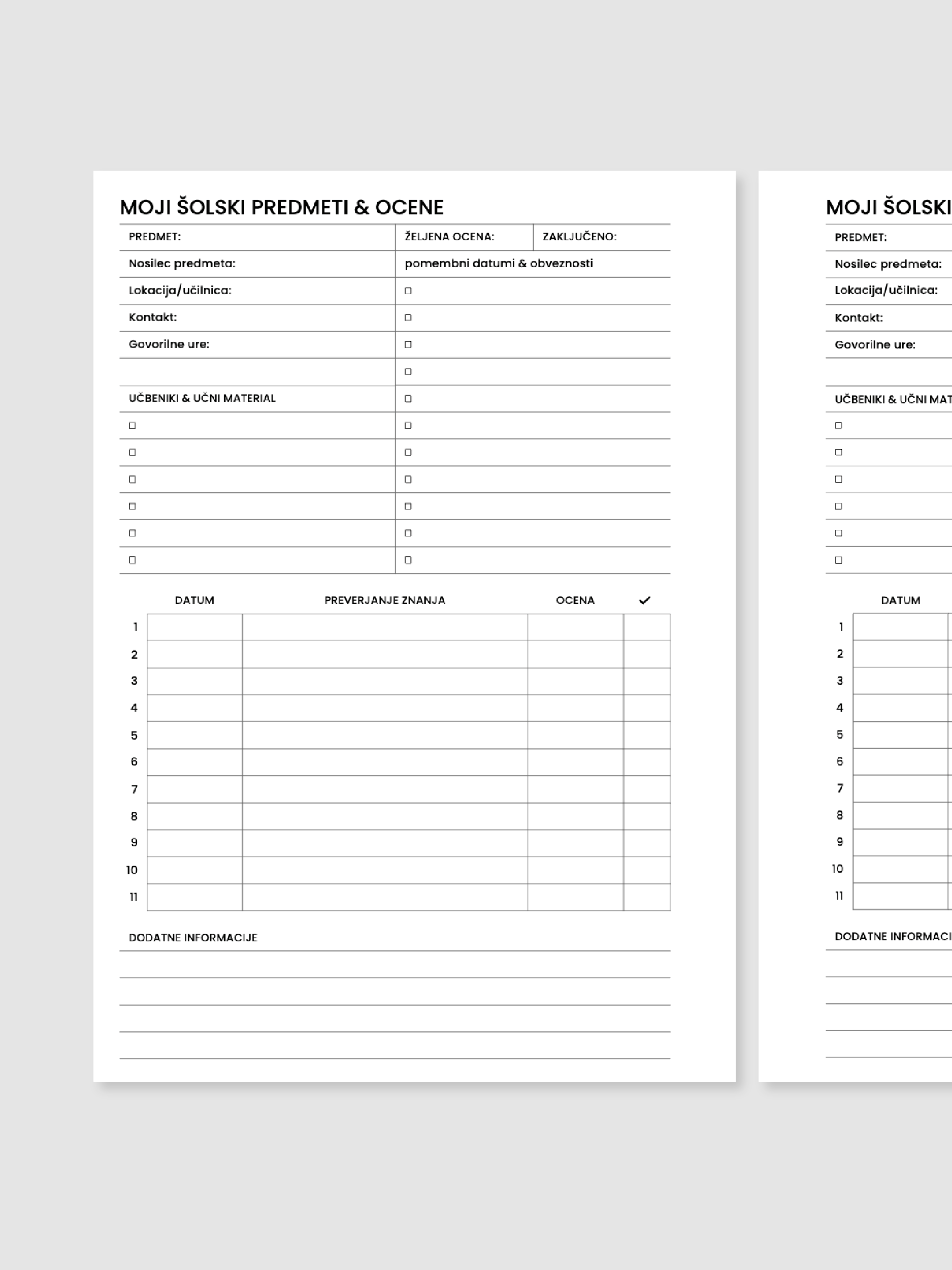 Šolski predmeti | A5 inserti