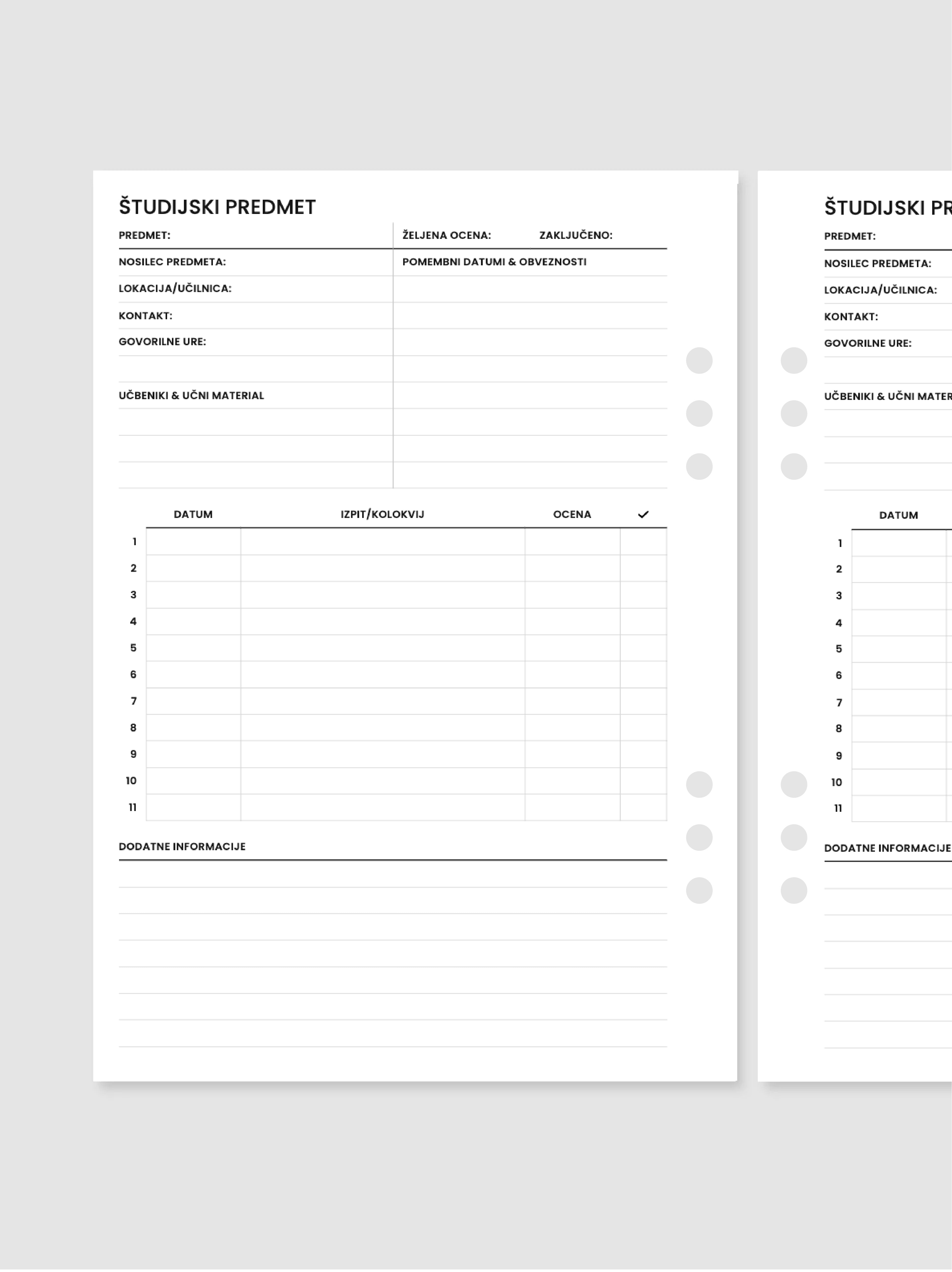 Študijski predmet | A5 inserti