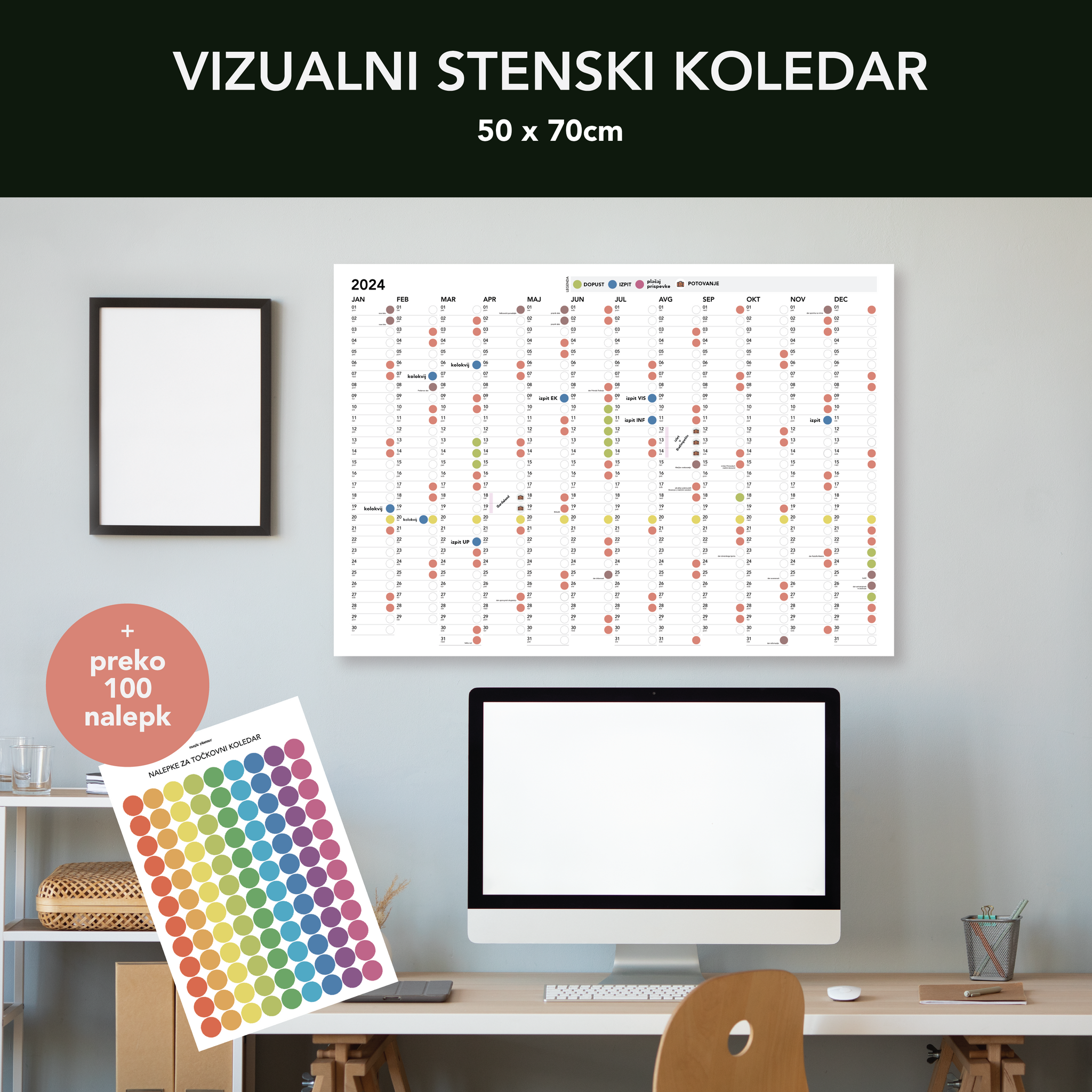 Vizualni stenski koledar 2024 | 50 x 70cm