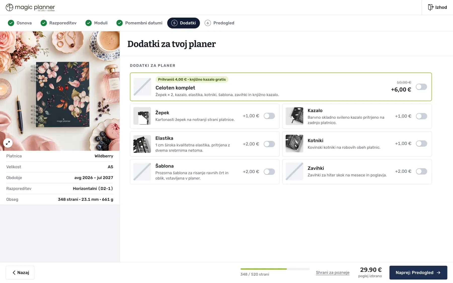 Konfigurator Magic Planner: Dodatki in tvoji pomembni datumi